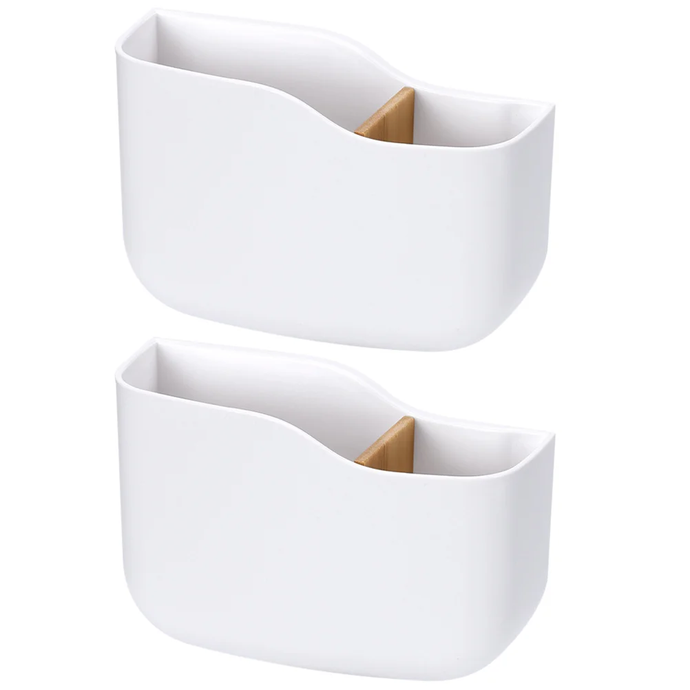 2 Pcs Wall-mounted Storage Box Cell Phone Stand Remote Holder Grid Control Organizer