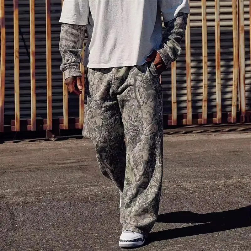 

2025 spring New Straight Casual Pants Men Camouflage Wide Leg Pants Breathable running trousers loose Large size men sweatpants