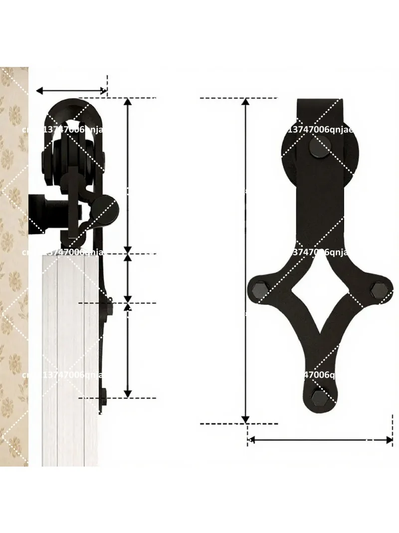 Industrial Sliding Barn Door Hardware Kit 1.2-4.8M Rail System Rhombus Roller Hanger for Single Wood Door