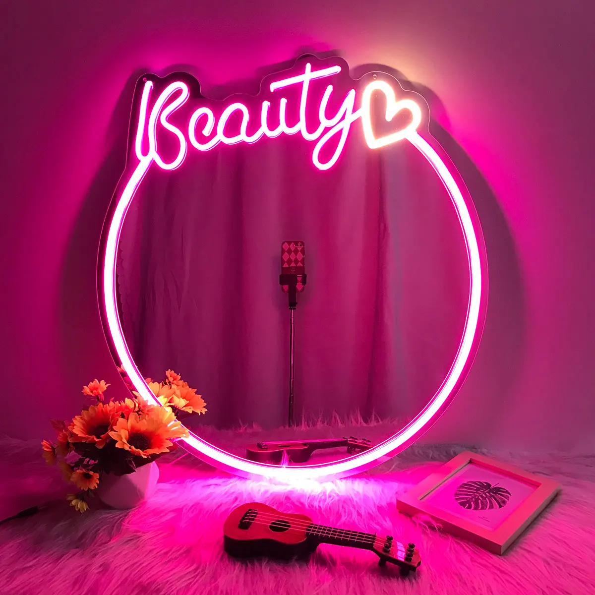 Imagem -03 - Luz Led de Espelho de Néon para Meninas Lâmpada de Maquiagem Rosa Sinal Personalizado Decoração do Quarto Atmosfera Luzes Noturnas Beleza