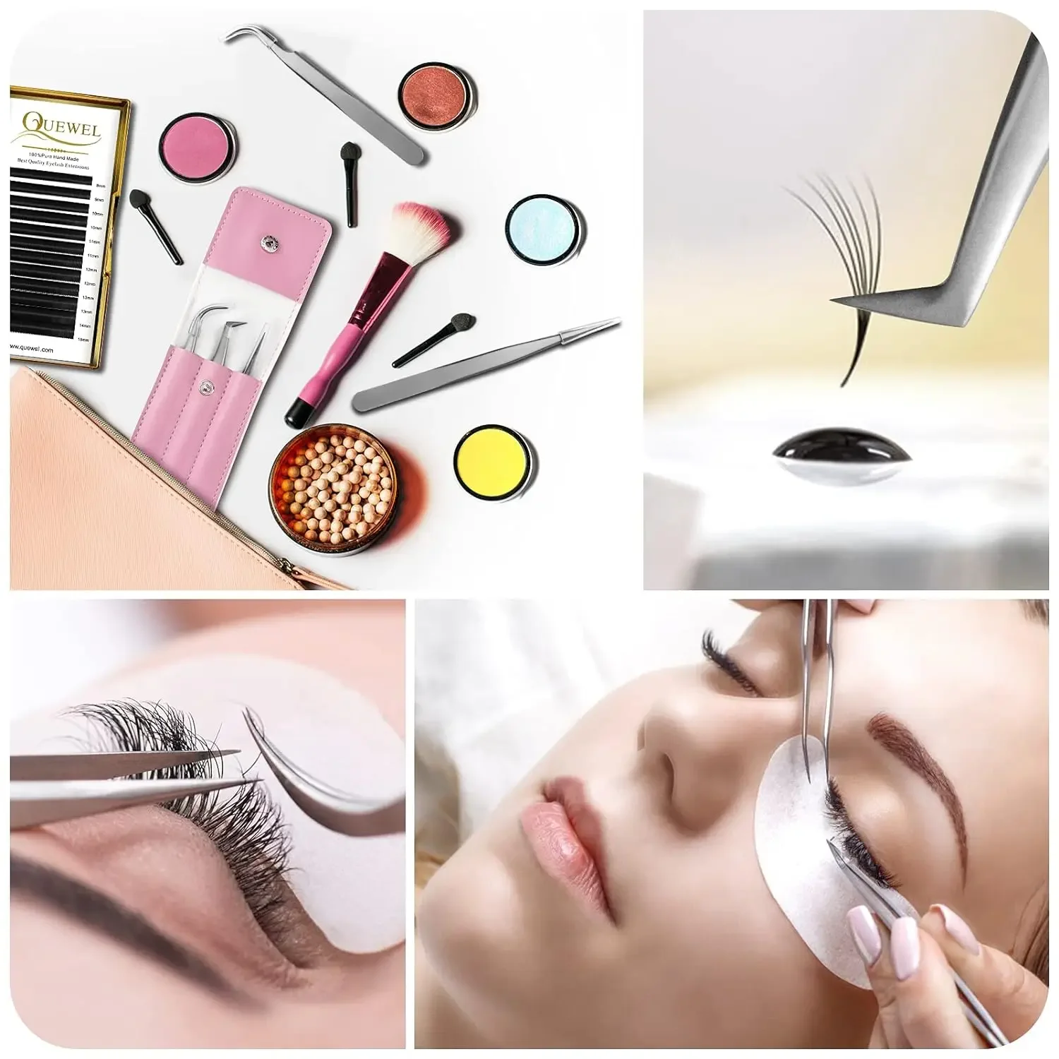 Quewel Eyelash Extensão Pinças Set, Lash Ferramenta Aplicador, Curvo e reto, Apontou Pinças, Suprimentos Lash Extensão, 5pcs