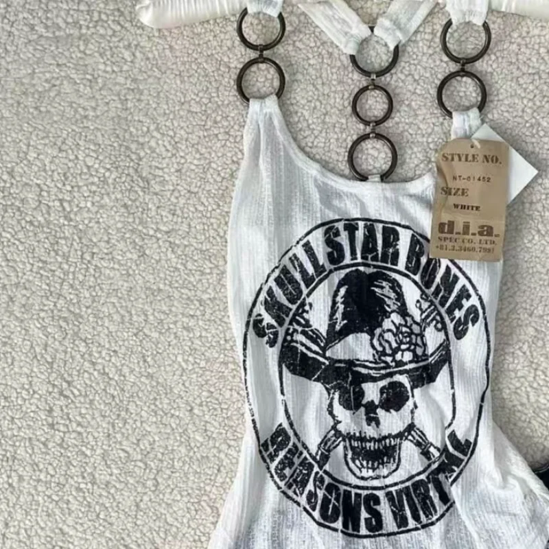 하라주쿠 American Hottie 탱크 탑 Subculture Goth 해골 프린트 조끼 여름 Y2k 슬림 피트 중공 탑 여성 섹시한 펑크 Camis