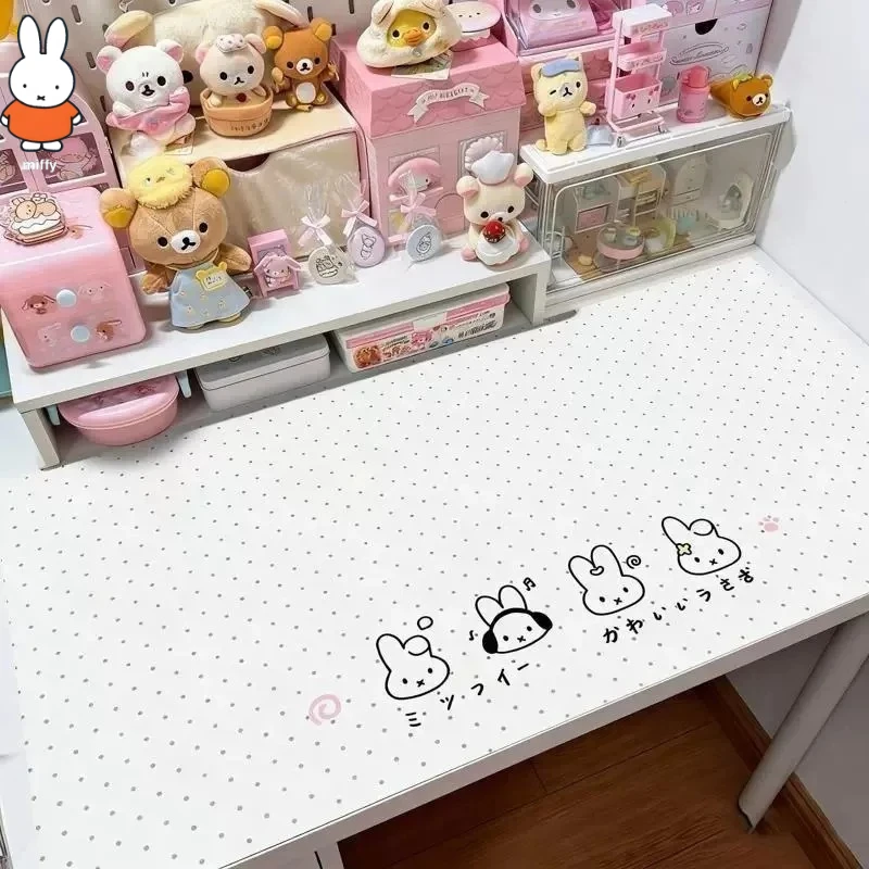 Kawaii Miffy Anime Table Mat Miffy Pink and Tender Girly Heart Table Ins Student Office Mat Waterproof Wear-resistant Dressing