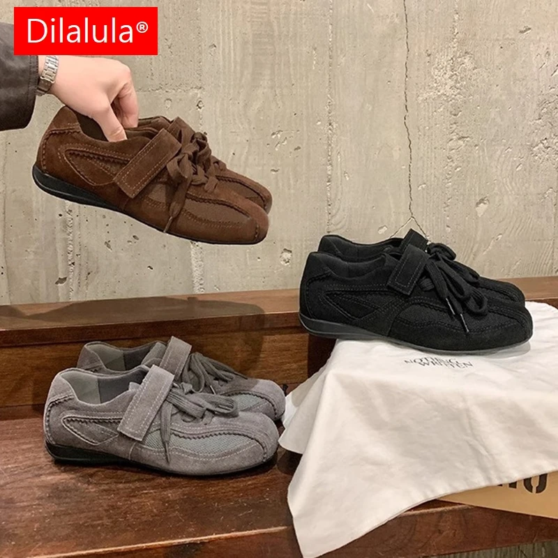 

Dilalula 2025 новейшие женские кроссовки из натуральной кожи, весенние женские повседневные туфли на липучке на плоской подошве в стиле ретро, женские кроссовки
