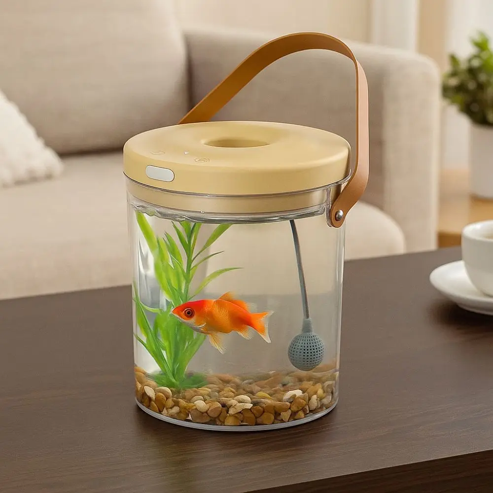 Portable Oxygen Filled Fish Tank Transparent PC Plastic Breeding Aquarium USB Charging Colorful Lights Desktop Fish Tank