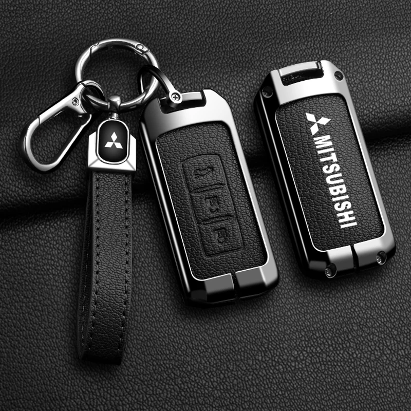 

New Goatskin Car Key Case Cover Bag Fob for Mitsubishi Outlander Lancer Eclipse Mirage Keyless Entry Smart Key Shell Accessories