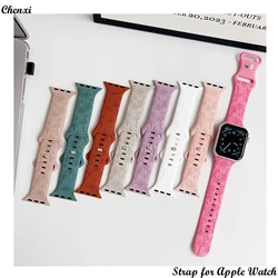 Silicone Strap for Apple Watch Band Engrave Flamingo Flower Bracelet with Iwatch98765SE Ultra Freshness40 41 44 45MM Women Wrist