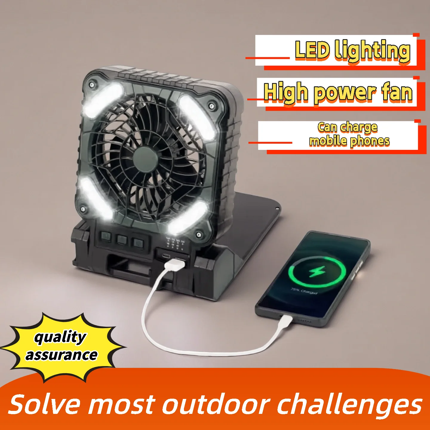 

solar light outdoor fan light portable camping and fishing USB dual-purpose charging fan energy-saving and cool summer