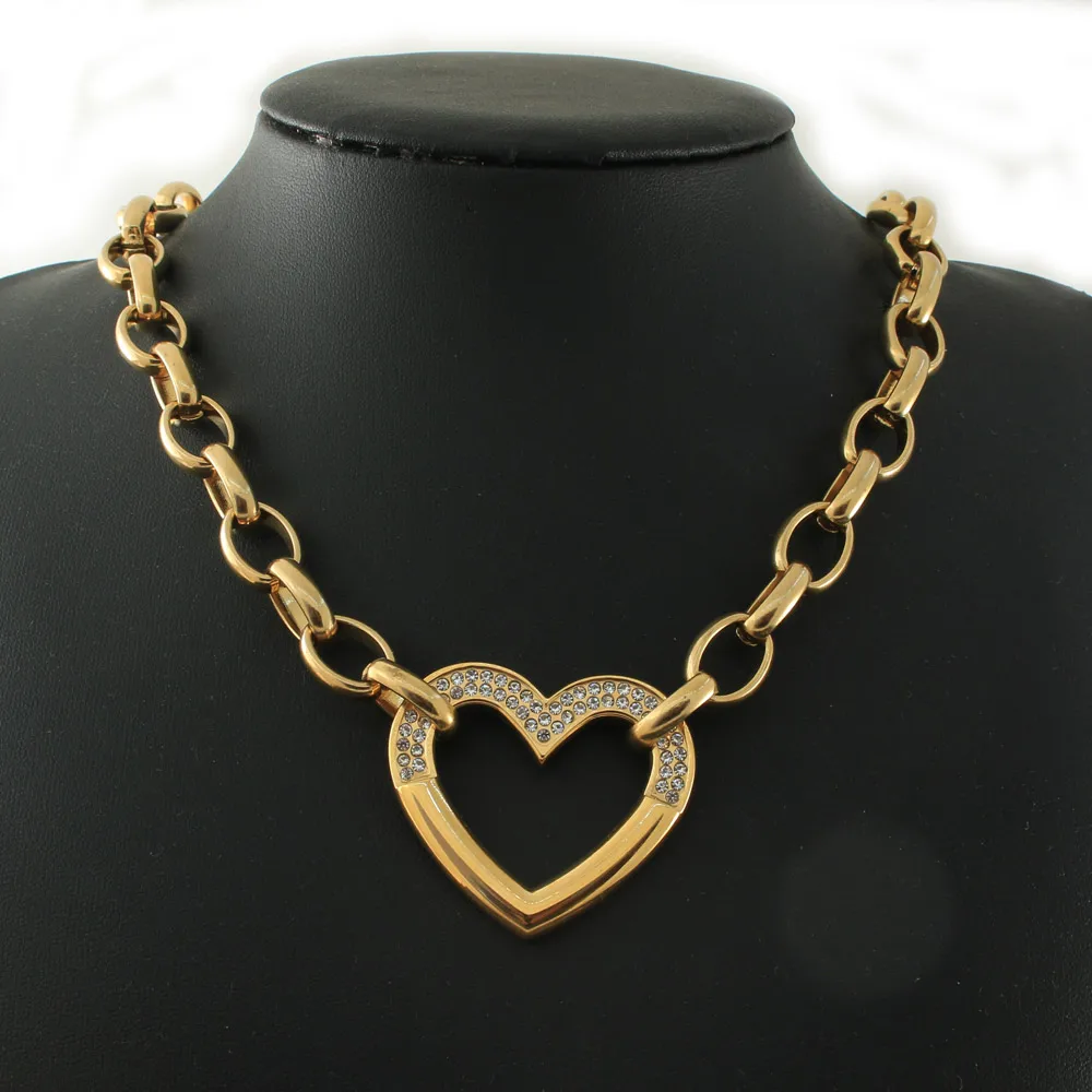 موضة مجوهرات من صلب لا يصدأ للمرأة وفتاة طويل حلية سترة قلادة سلاسل قلب كريستال كبير مُثبت بيع بالجملة