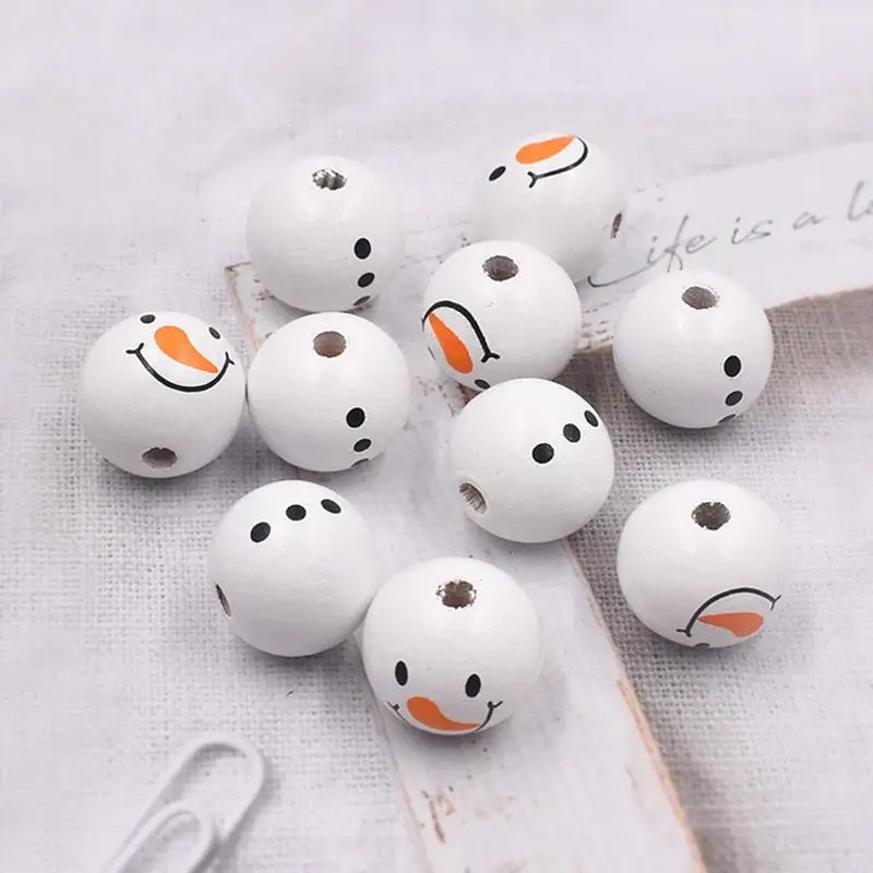 Wood Christmas Beads White Christmas Round Wood Beads For Making Christmas Decor Bracelet Necklace DIY Jewelry Accessories