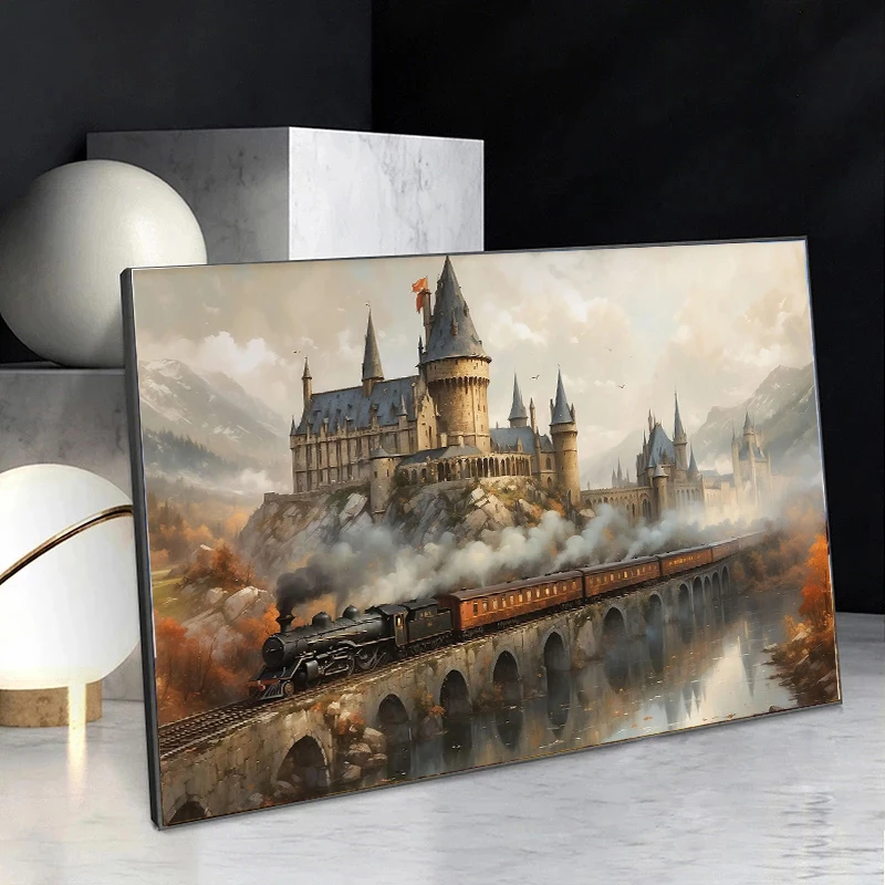 Fantasy Steam Train Wizard Magic School Canvas Painting Rivendell Poster Print Wall Art for Living Room Home Decoration