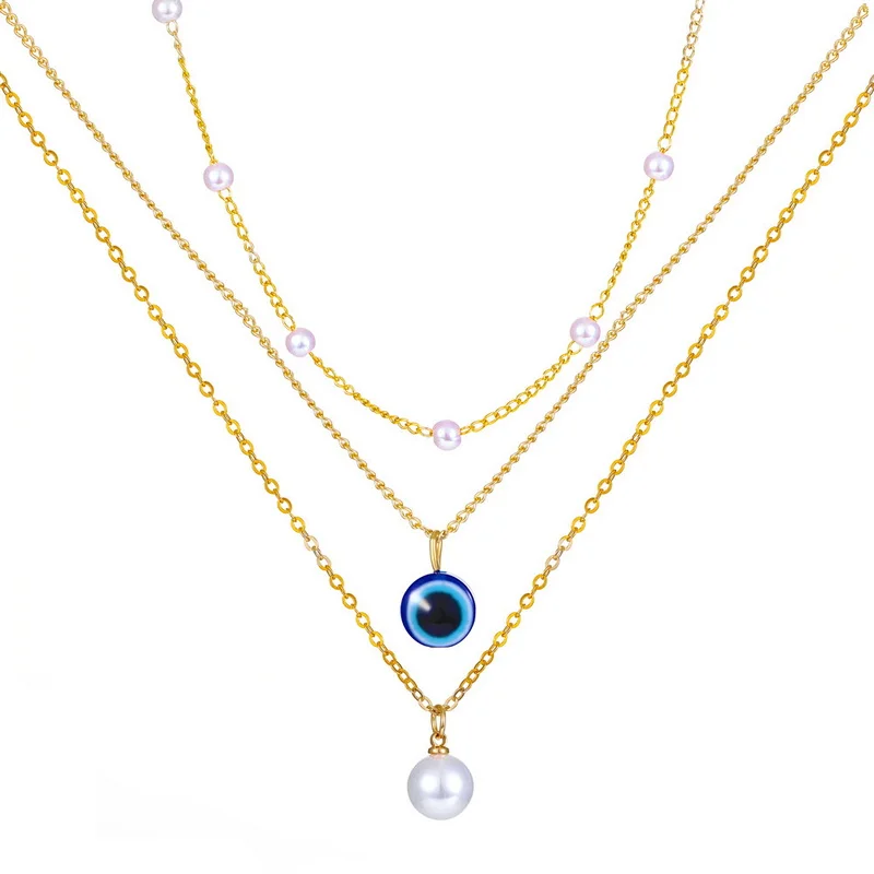 Fashion Three Layer Evil Eye Necklace Means Lucky Lady Y2K Style Hot Girl Party Temperament Charm Jewelry