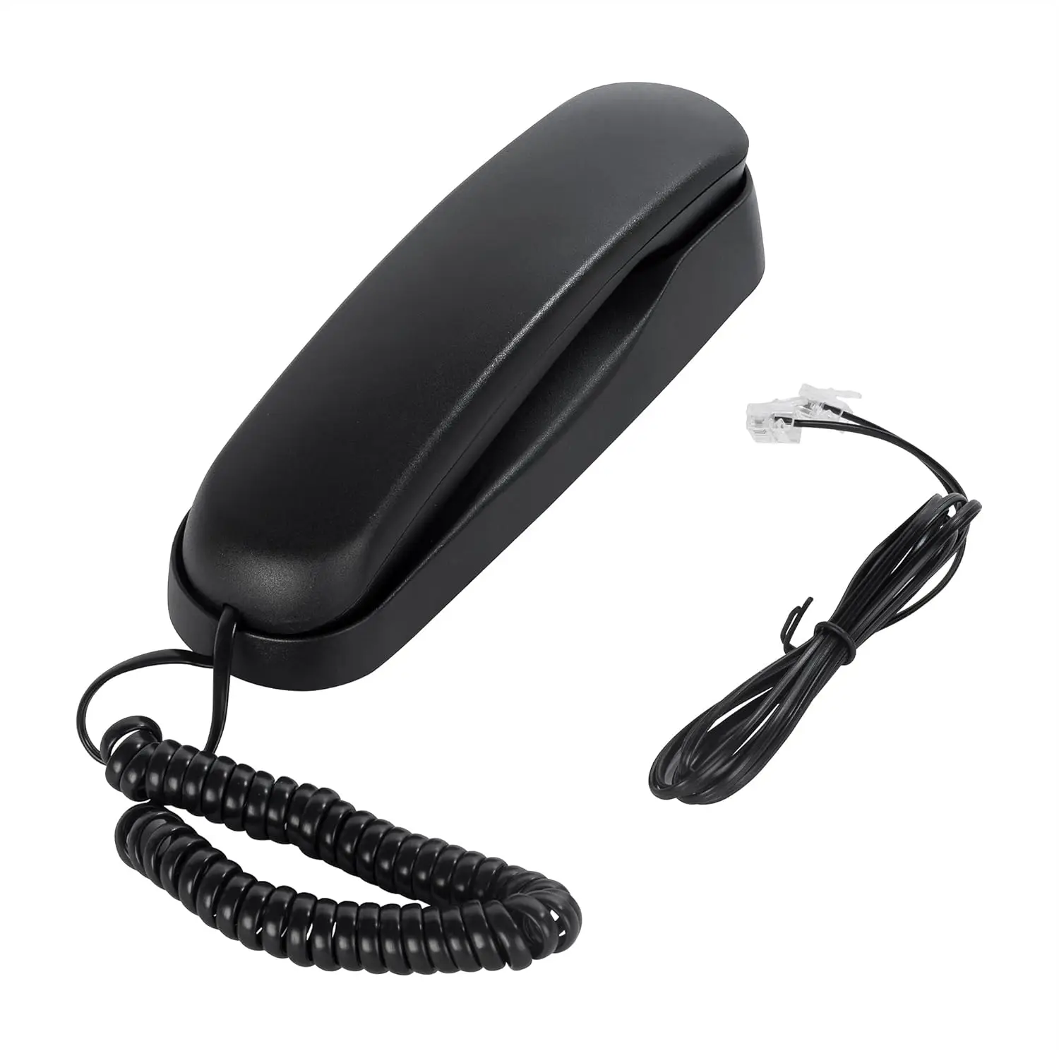 Slim Wall-Mounted Corded Telephone, No AC Power Needed, Black Home Phone with Clear Sound