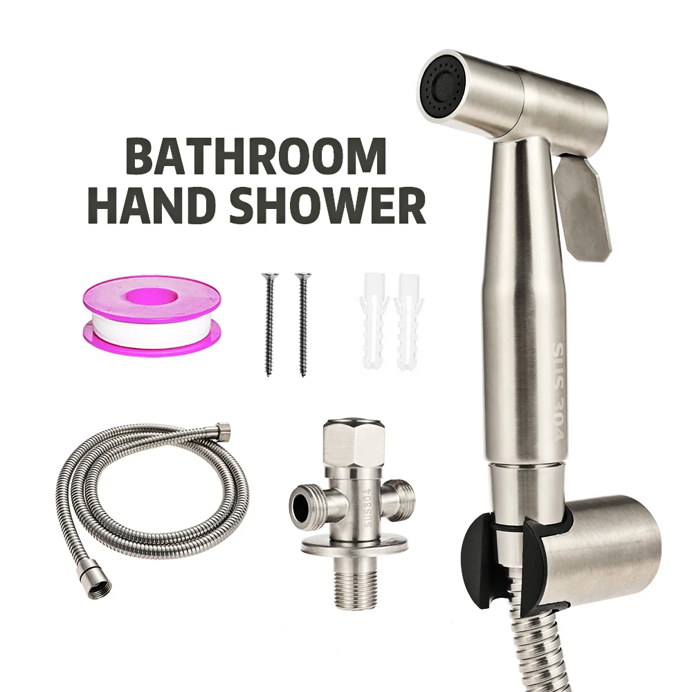 Handheld Toilet Bidet Faucet Sprayer Stainless Steel No Punch Bathroom Hand Bidet Spraye Set Toilet Self Cleaning Shower Head