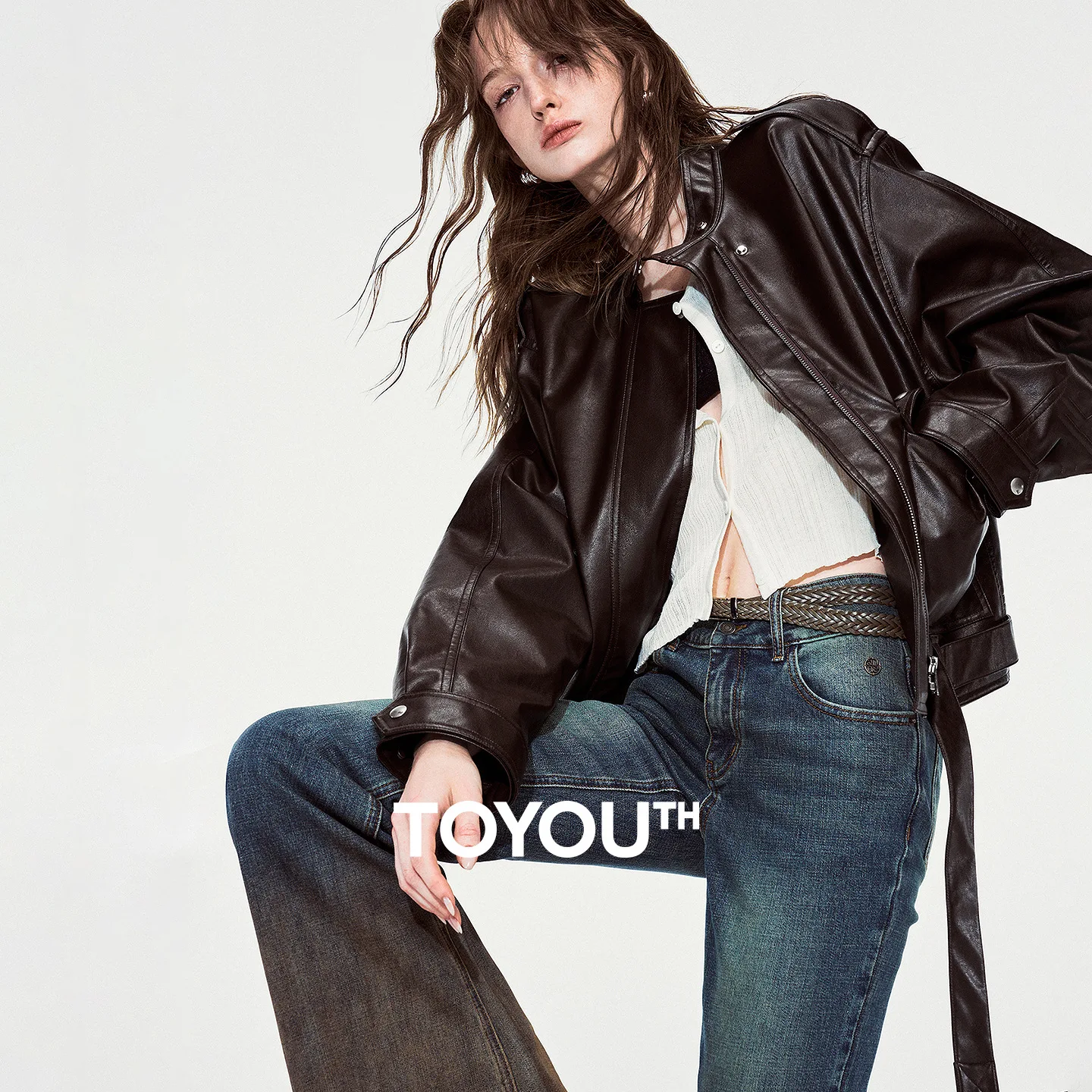 TOYOUTH Women Urban Faux Leather Jacket 2026 Autumn New Retro Stand Collar Modern Edgy Outerwear