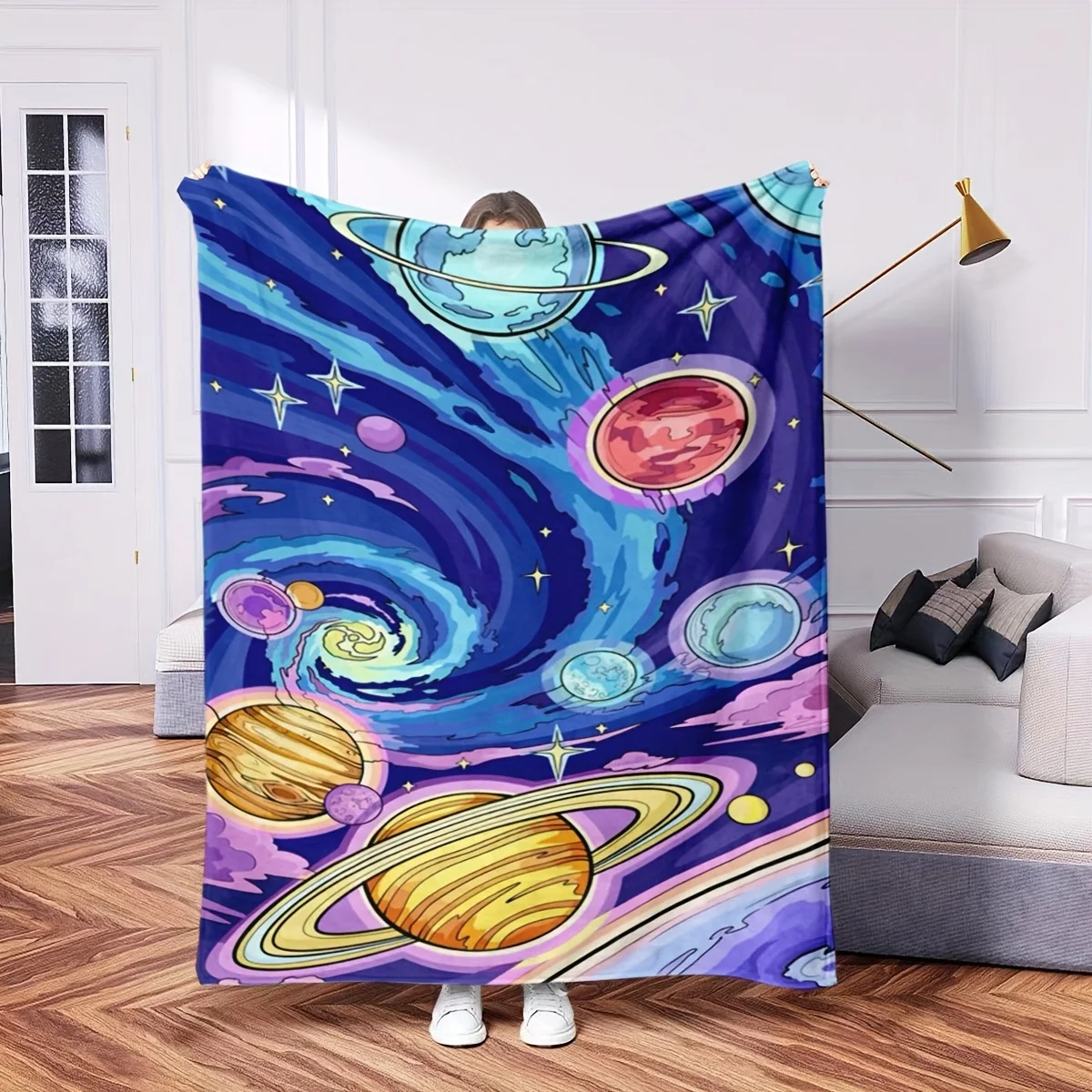 1pc,  Luxurious And Ultra-Soft Blanket Featuring The Solar System, Perfect for Single Use. Ideal for Office, Home Decor, Bed