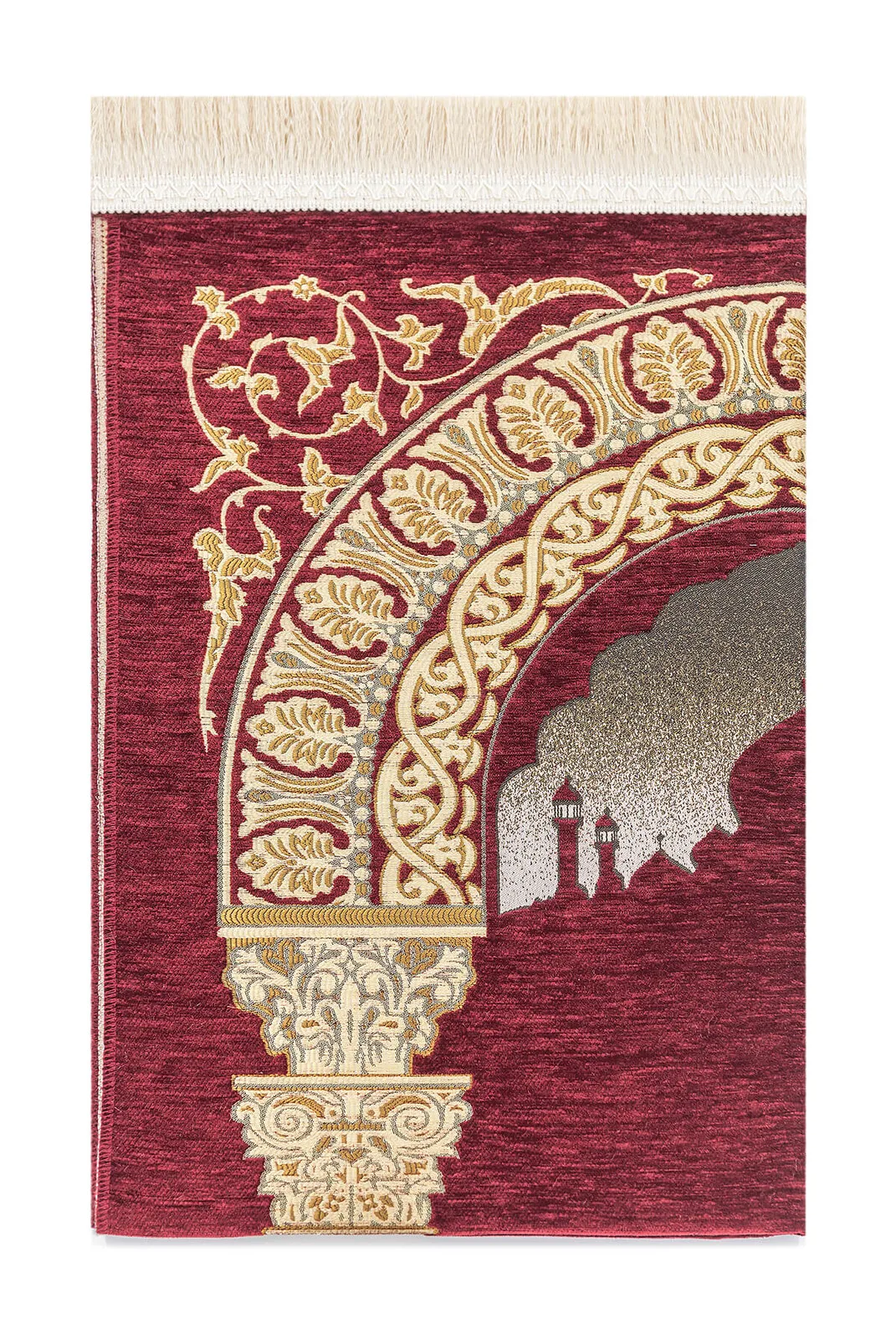 Taj Mahal Patterned Chenille Prayer Rug Claret Red Muslim Islam Sheet Prayer Mat Holy Quraan Islamic Mats