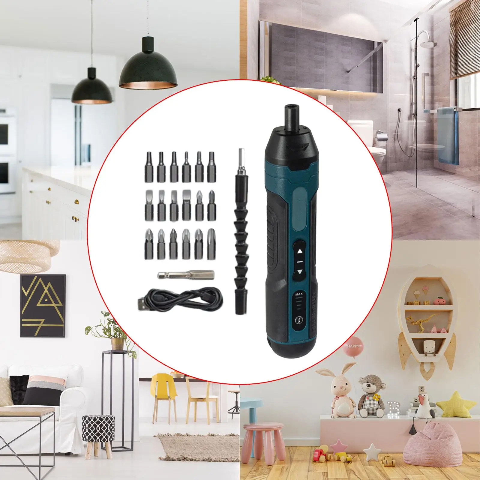 Electric Screwdriver with Screwdriver Bits with USB Cable Precision with LED Work Light Cordless Screwdriver Power Screw Driver