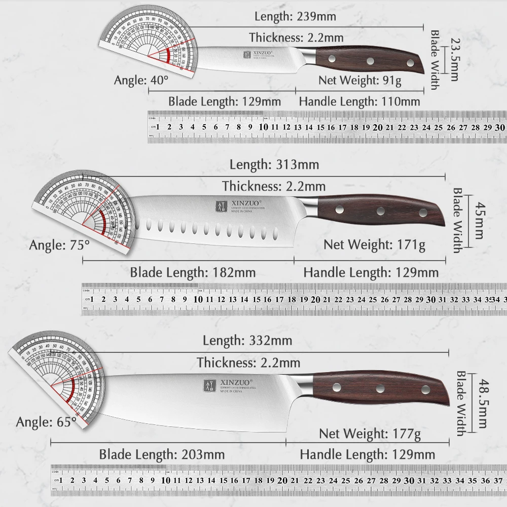 XINZUO 3PCS Kitchen Knife Set Utility Chef  Knife High Carbon Germany 1.4116 Stainless Steel Kitchen Knives Sets Kitchen Tools