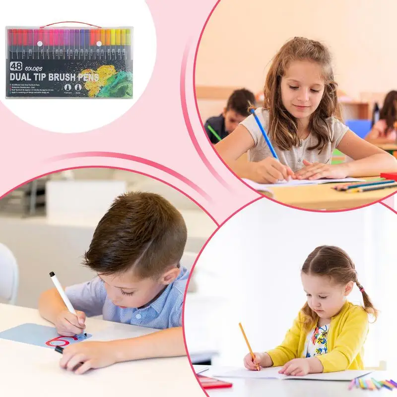Escova dupla escrita arte marcador canetas kit para crianças, cores, numeradas, ponta dupla marcador canetas, desenho, esboçando