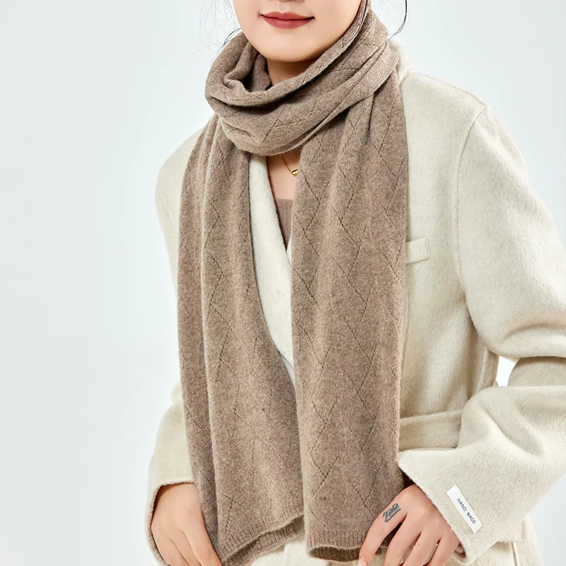 100% pure wool knitted scarf, solid color soft and warm long shawl, fashionable diamond hollow packaging