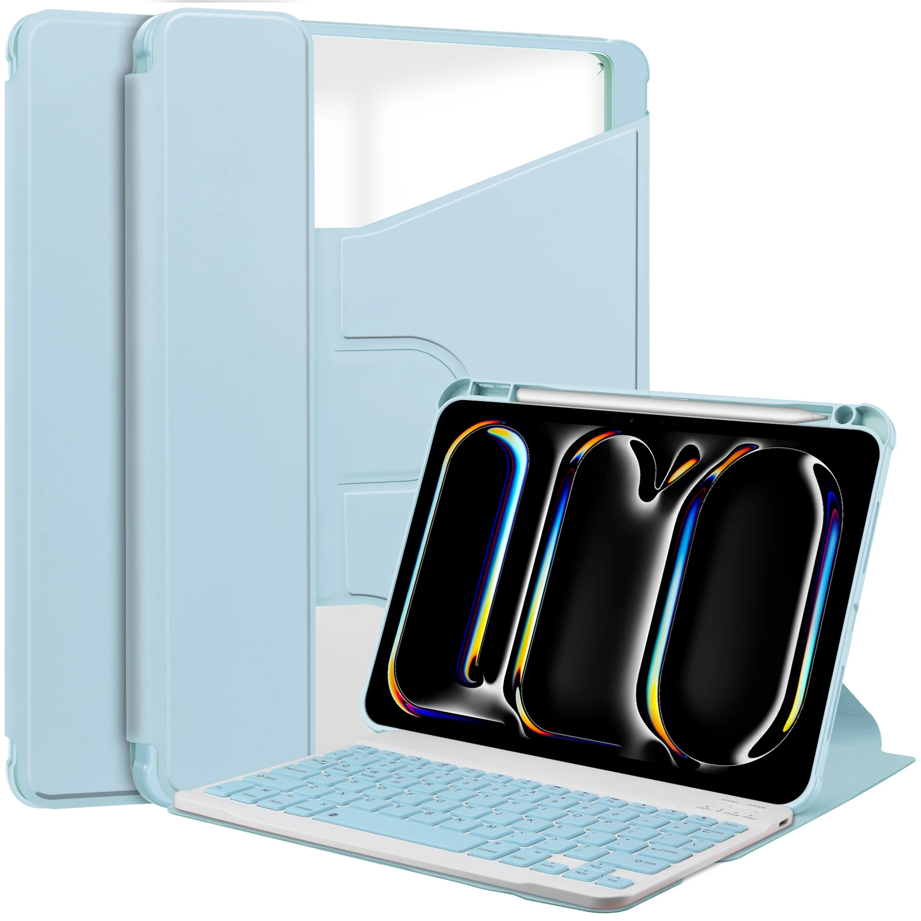 Case  For Ipad Pro 13 2024 Tablets Voltage TPU Pen Slot Leather Cover Transparent 360°rotary keyboard
