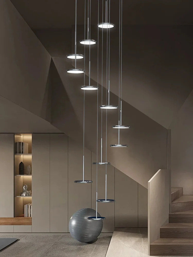 

Black Circular Staircase Chandeliers,Stair Chandeliers Modern Pendant Lighting，Nordic Chandelier Led Circle Stair Pendant Lamps