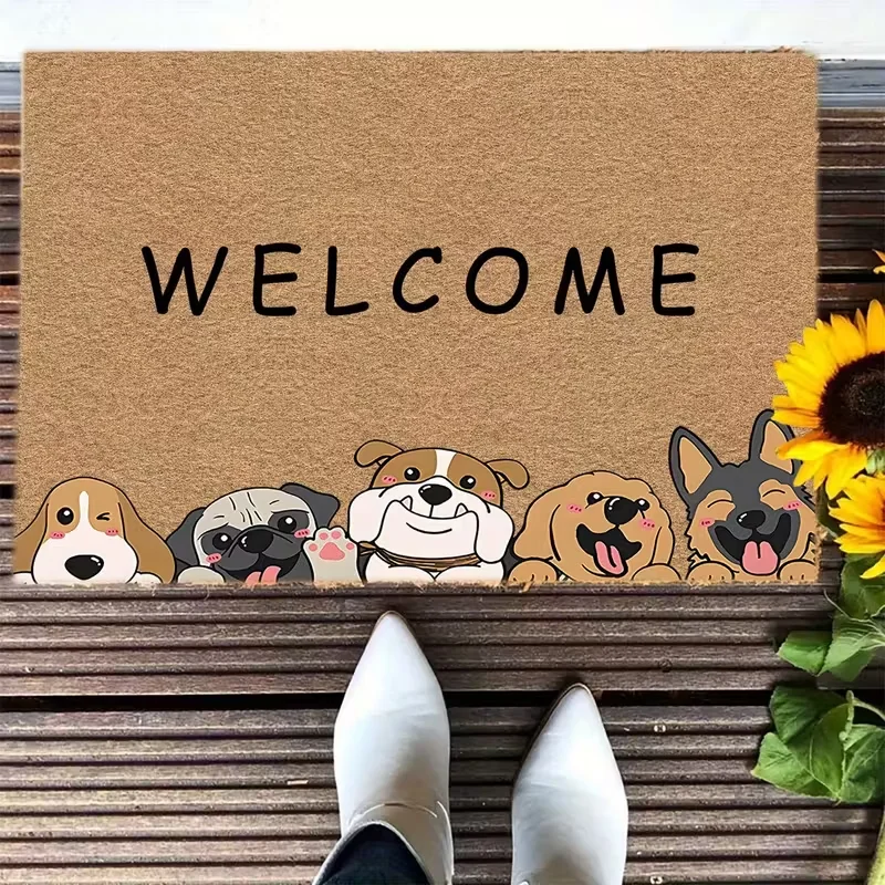 Cute Dog Welcome Doormat Soft Non-Slip Cartoon Puppy Desig Front Door Mat Funny Home Decor Carpet for Outdoor Porch