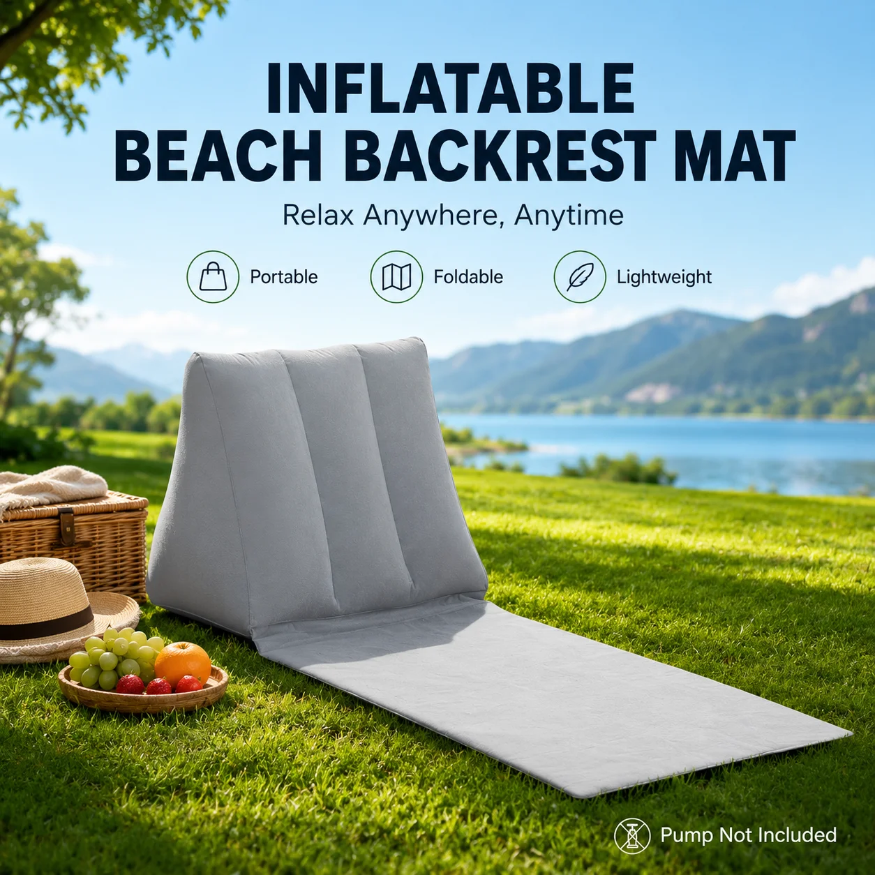 Foldable Soft Inflatable Beach Mat Festival Camping Leisure Lounger Back Pillow Cushion Chair Seat Air Bed Travel Mattress
