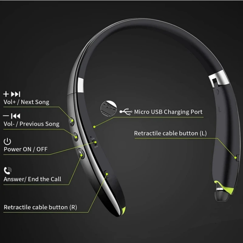 SX-990 Stereo Bluetooth Headphones, Universal Folding Sports Music Headset, Hanging Neck Wireless Earphones, V5.0, 300mAh