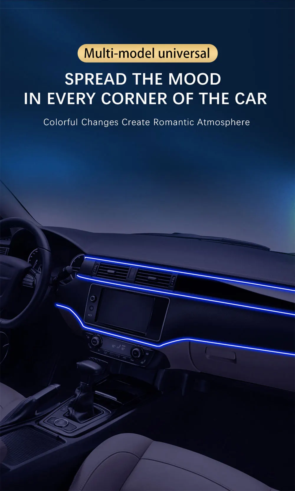 Car RGB LED Ambient Light Strip USB Fiber Optic Atmosphere Car Neon Interior Light Strip Center Console Door Decoration Lamp