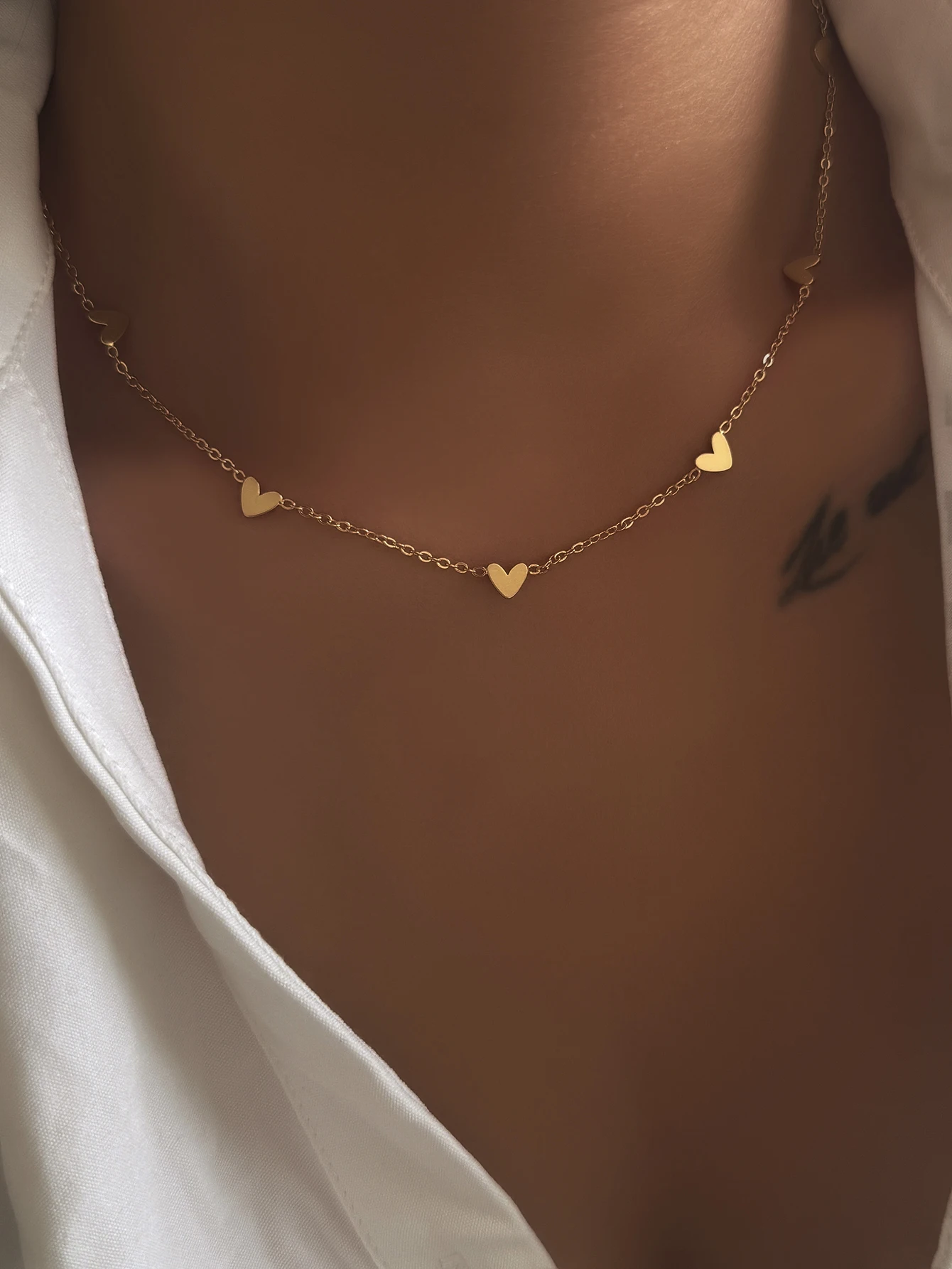Collar minimalista con dije de corazón, cadena delicada y delicada, joyería elegante con cadena de suéter para mujer, uso diario y de fiesta