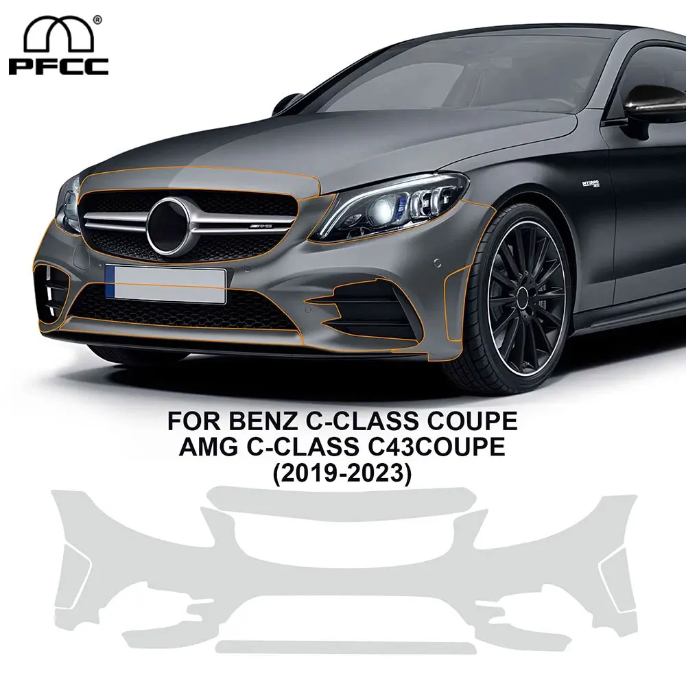 

Пользовательский для Benz C Class Coupe 2019-2023, предварительно вырезанная защитная пленка для переднего бампера, PPF, внешний прозрачный комплект против царапин ﻿