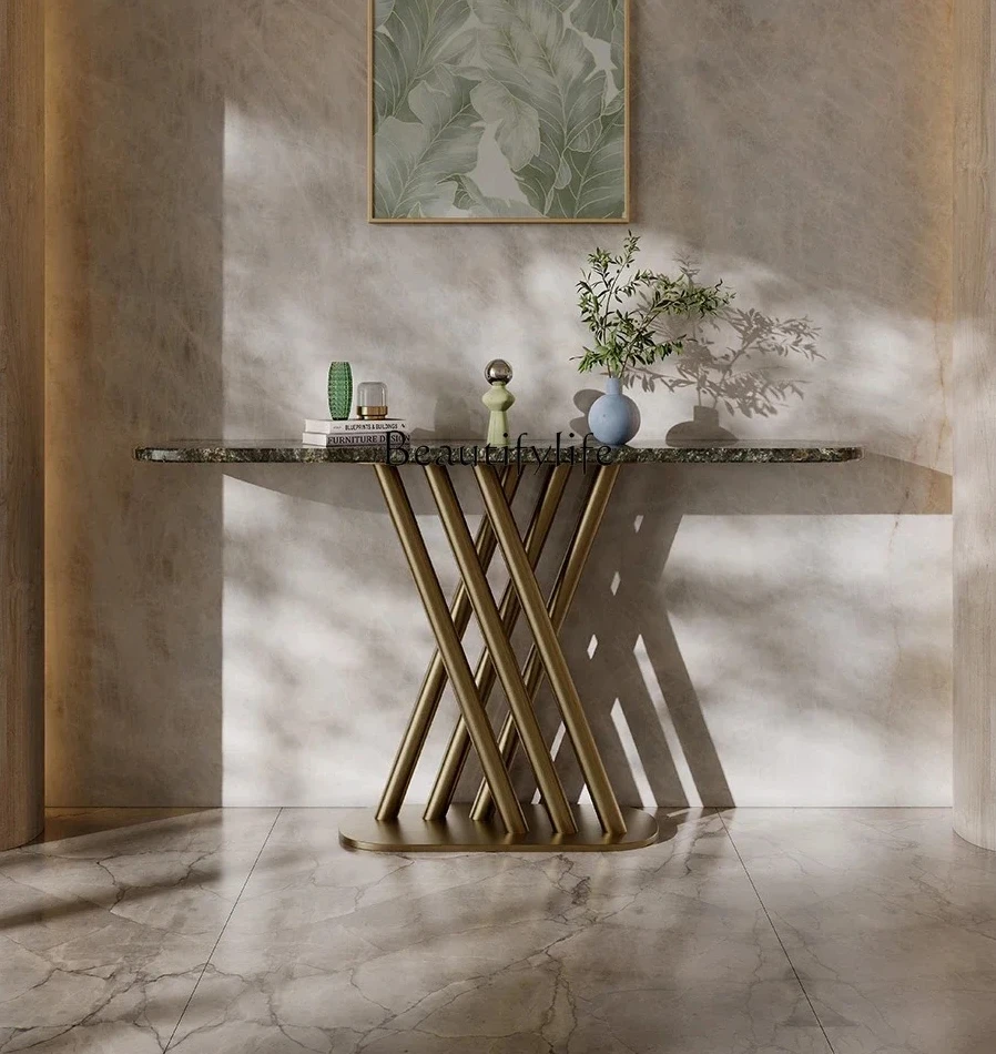 Modern simple light luxury entrance table natural marble end view table