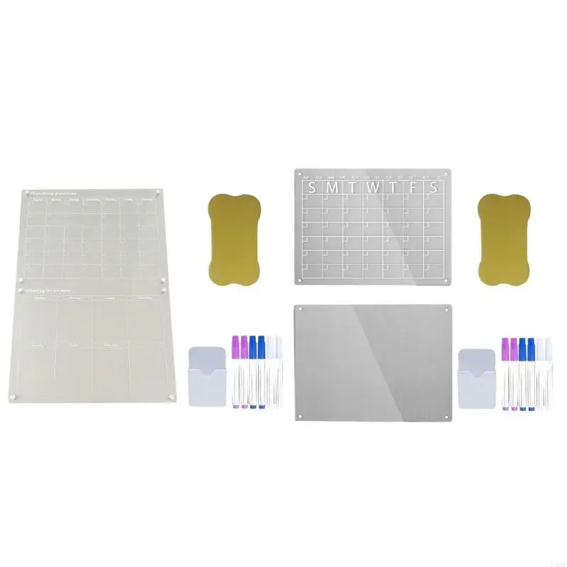 2Pcs Clear Acrylic Calendar for Fridge, Weekly and Monthly Calendar Planner Acrylic Fridge Memo Board