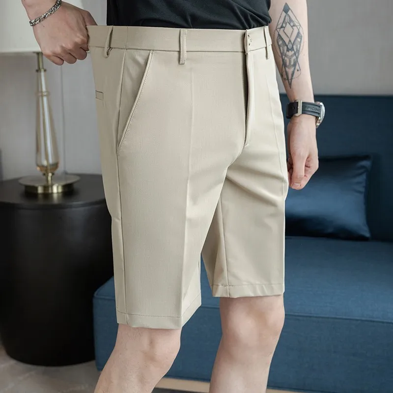 Men's Drapey Suit Shorts Elastic Loose Korean Style Casual Mid-Length Pants Summer Thin Dress Pants Knee-Length Shorts
