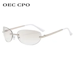 Punk Rimless Sunglasses For Men Women Fashion Mirror Cat Eye Sun Glasses Female Shades Frameless UV400 Travel Outdoor Eyewear