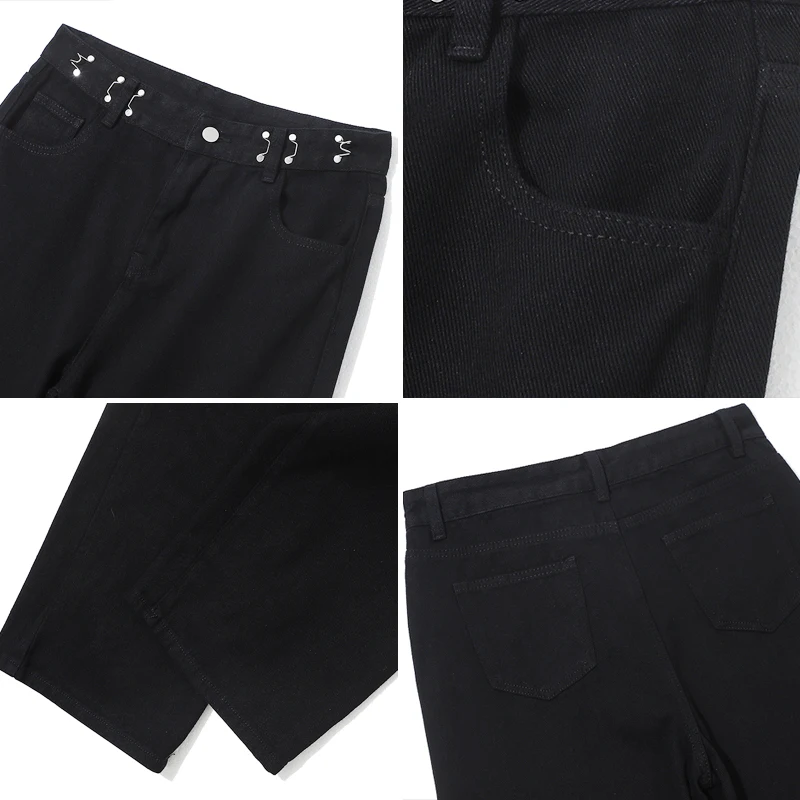 ارتفاع الخصر مستقيم الساق بلا الجينز المرأة الخريف بنطال ذو قصة أرجل واسعة التخسيس فضفاض الطابق طول بنطلون حجم كبير Faion