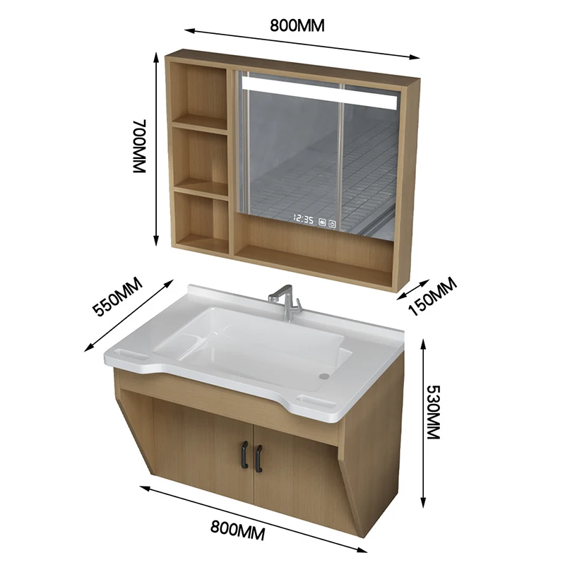 Barrier Free Ceramic Integrated Sink Solid Wood Vanity Cabinet With Handrails For Elderly Home Hotel Bathroom Furniture