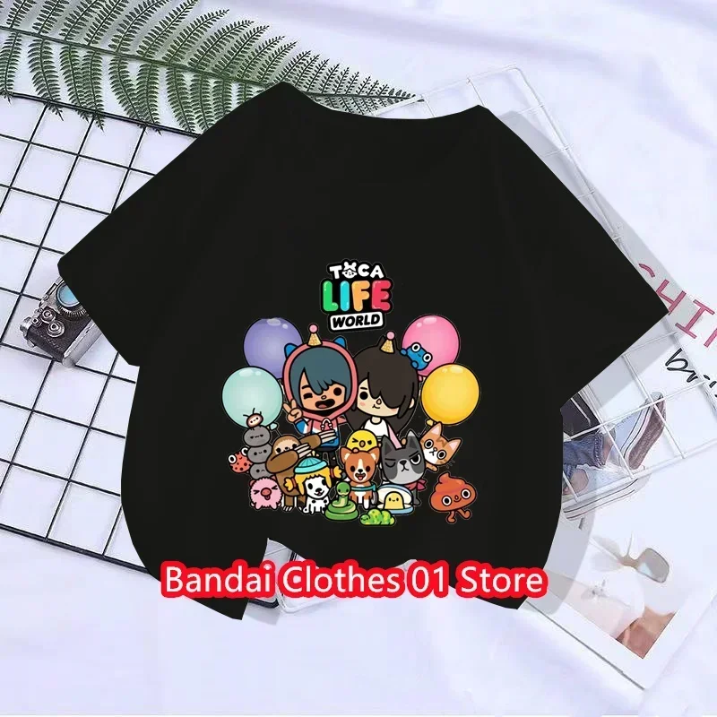 

New Toca Life World Print Kids Cotton T-shirt Baby Boys Gift Children's Short-sleeved Toca Boca Girls Cartoon Animation Game