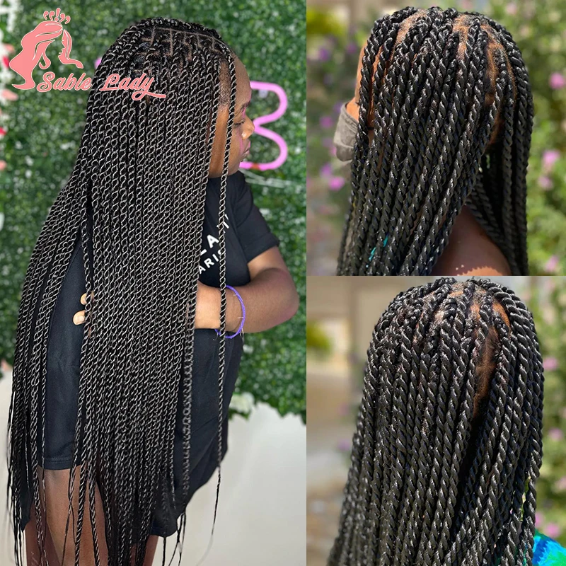 36 "Segegalese Twist Braided Wigs Synthetic Full Lace Front Wig Knotless Box Braids Wig for Black Women Cornrow Braiding Wigs