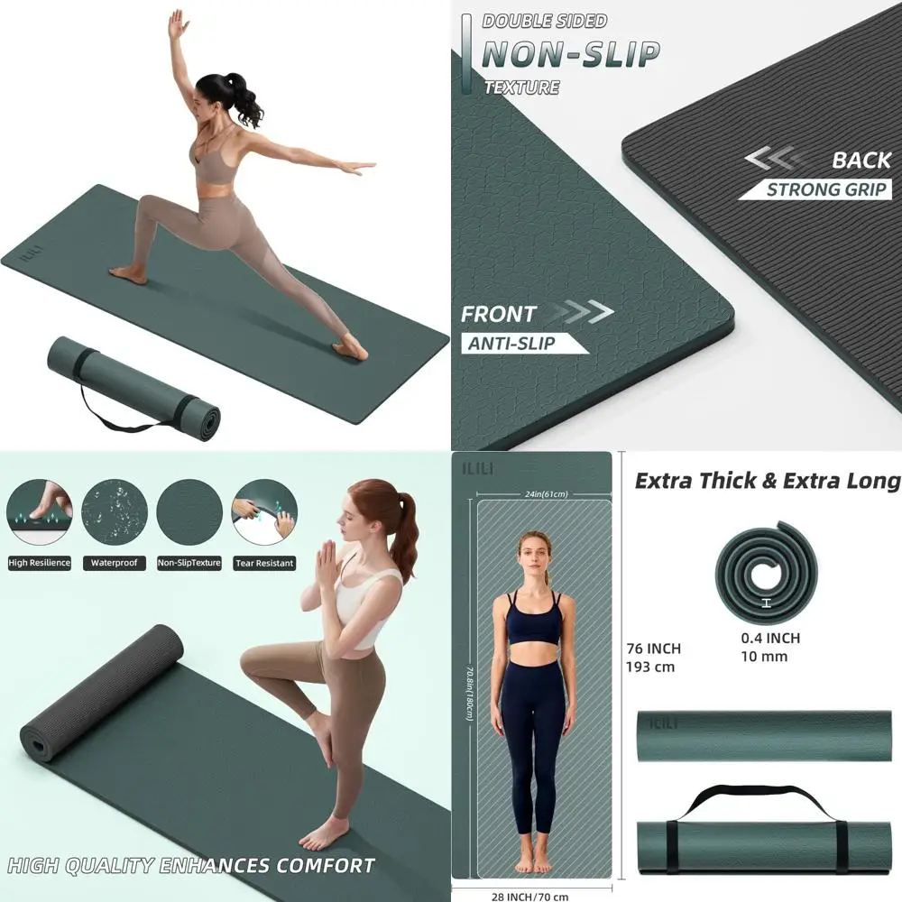 سجادة يوجا سميكة للغاية 10 مم وطويلة جدًا 193 سم، 76 × 28 × 0.4 بوصة، TPE مزدوجة اللون غير قابلة للانزلاق، سهلة الحمل مع حزام، مثالية لـ H #1