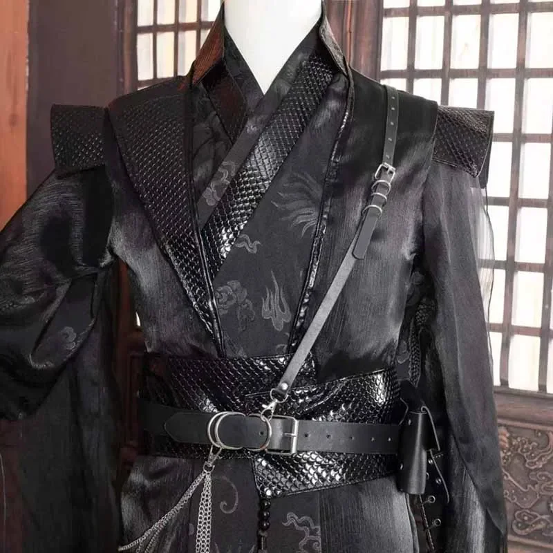 

Male Carnival Cosplay Costume Adult Chinese Traditional Vintage Hanfu Black Sets Gothic Party Outfit For Men Women Plus Size XL