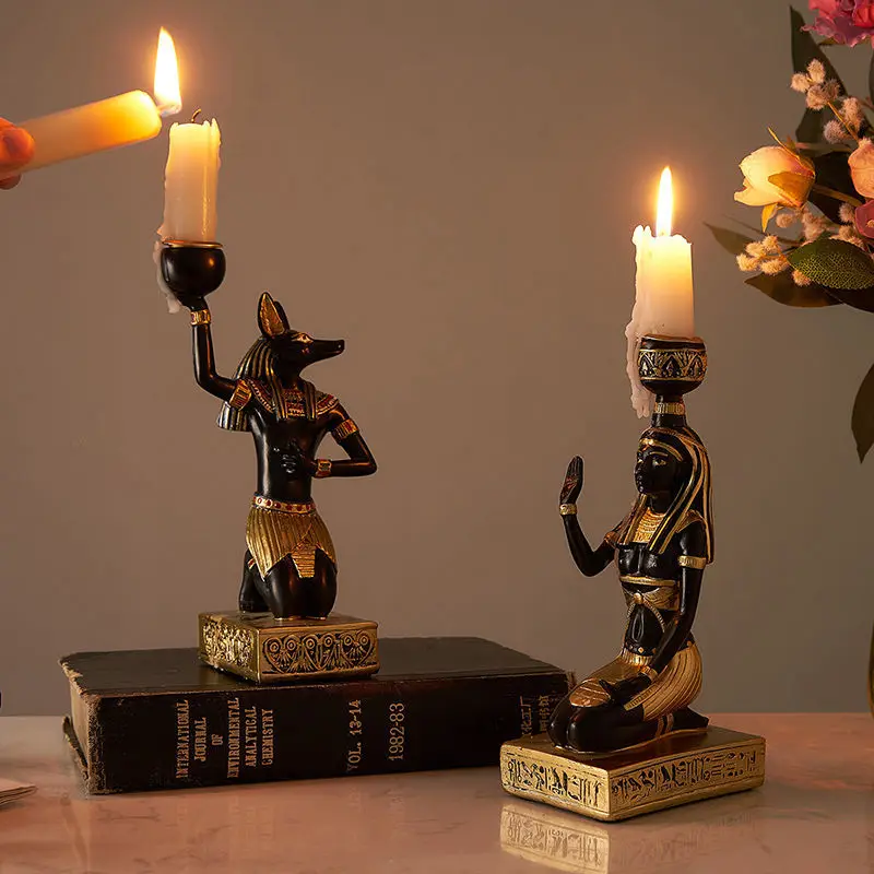 ERMAKOVA Candle Holder Resin Egypt Anubis God Ancient Egyptian Deity Candle Stand Candlestick Home Office Desktop Decor Tealight