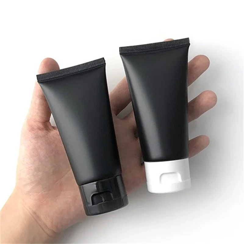 5Pcs 50ml Matte Black Plastic Squeeze Bottles Empty Cosmetics Container Makeup Cream Lotion Travel Packaging Tube Wholesale