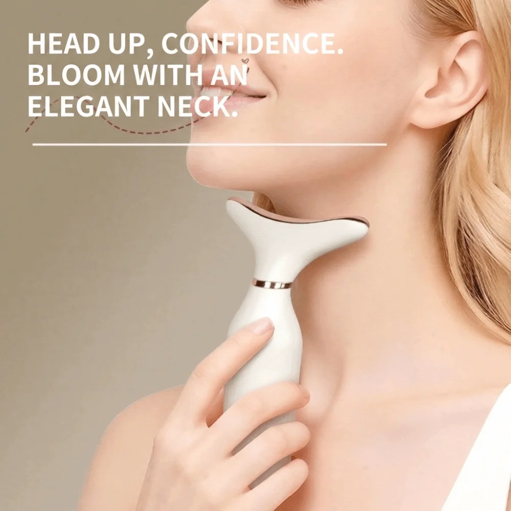 7-Color LED Light Face Massager 4 Heat Levels 7 Vibration Modes Facial Beauty Device Wireless 3 Intensity Levels Neck Massager