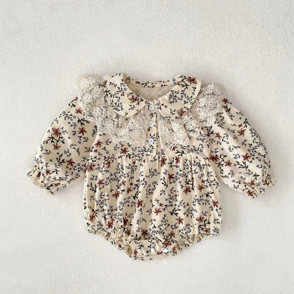 

2025 Autumn Newborn Baby Girl Romper 0-2Years Cute Princess Long Sleeve Lace Flower Cotton Bodysuit Playsuit Outfits Clothes