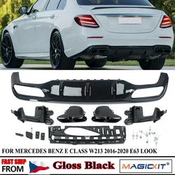 For Mercedes-Benz W213 AMG E63 Style Carbon Rear Bumper Diffuser with Exhaust Tips Glossly Black