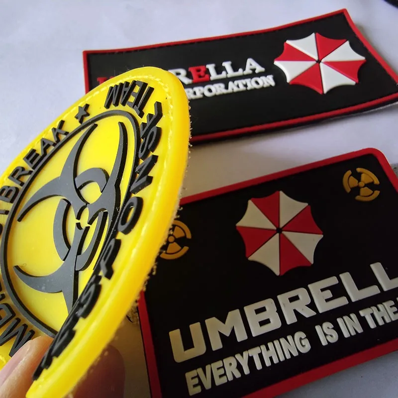 Umbrella Logo PVC Hook&loop Patch Biohazard Alert Sign Rubber Badge with Hook Backing USS Tactical Emblem Zombie Game Ornaments
