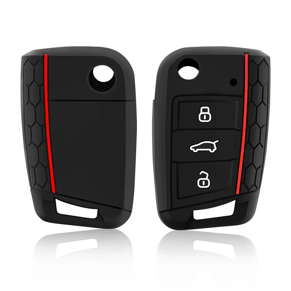 Car Key Cover Silicone Case for VW Golf 7 MK7 3 Buttons Flip Folding Remote Key Fob for Seat for Skoda Car Accessories